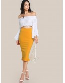 Split Ruffle Hem Pencil Skirt