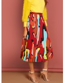 Graphic Print Pleated Skirt