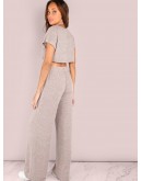 Heathered Sporty Crop &amp; Wide Leg Pants Set BLUSH