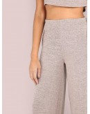 Heathered Sporty Crop &amp; Wide Leg Pants Set BLUSH