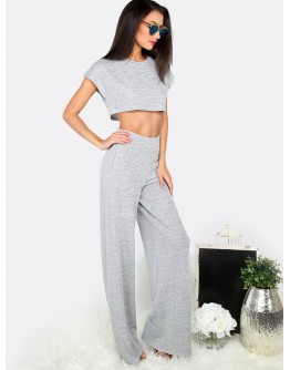 Crop Top With Pocket Wide-leg Pants