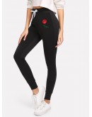 Rose Appliques Drawstring Skinny Pants