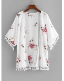 Fringe Trim Florals Kimono