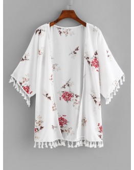 Fringe Trim Florals Kimono