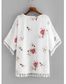 Fringe Trim Florals Kimono