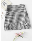 Ruffle Hem Checked Zip Up Skirt