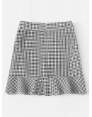 Ruffle Hem Checked Zip Up Skirt