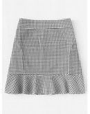 Ruffle Hem Checked Zip Up Skirt