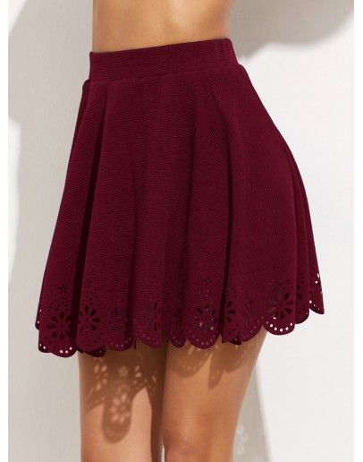 Laser Cutout Scallop Hem Pleated Skirt