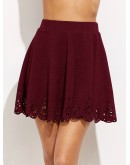 Laser Cutout Scallop Hem Pleated Skirt