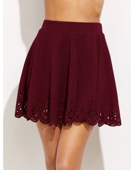 Laser Cutout Scallop Hem Pleated Skirt