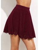 Laser Cutout Scallop Hem Pleated Skirt