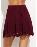 Laser Cutout Scallop Hem Pleated Skirt