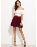 Laser Cutout Scallop Hem Pleated Skirt