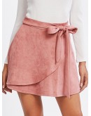 Self Belted Suede Staggered Skirt