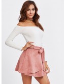 Self Belted Suede Staggered Skirt