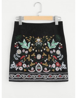 Botanical Embroidered Cord Skirt