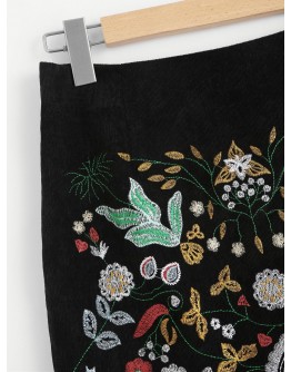 Botanical Embroidered Cord Skirt