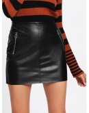 O-Ring Zip Detail Faux Leather Skirt