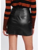 O-Ring Zip Detail Faux Leather Skirt