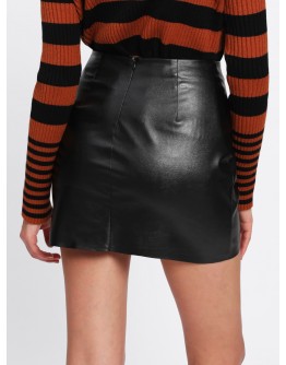 O-Ring Zip Detail Faux Leather Skirt