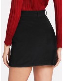 Zip Up Pockets Front Corduroy Skirt