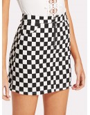 O-Ring Zipper Front Plaid Skirt