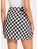 O-Ring Zipper Front Plaid Skirt