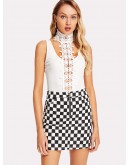 O-Ring Zipper Front Plaid Skirt