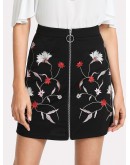 Botanical Embroidery Zipper Up Skirt