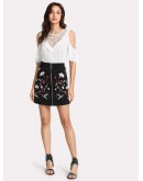 Botanical Embroidery Zipper Up Skirt