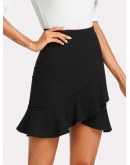 Asymmetrical Flounce Hem Overlap Skirt