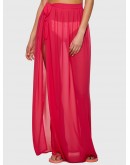 Neon Pink Slit Side Semi Sheer Knot Cover Up Skirt