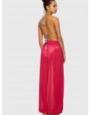 Neon Pink Slit Side Semi Sheer Knot Cover Up Skirt