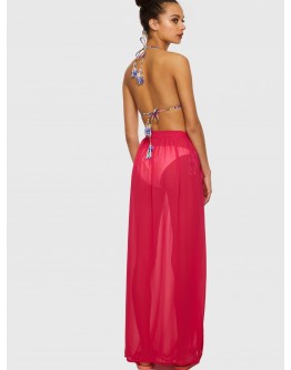 Neon Pink Slit Side Semi Sheer Knot Cover Up Skirt