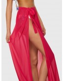 Neon Pink Slit Side Semi Sheer Knot Cover Up Skirt