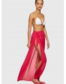 Neon Pink Slit Side Semi Sheer Knot Cover Up Skirt