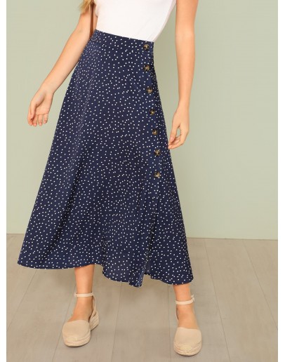 Polka Dot Slit Side Skirt