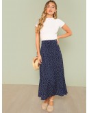 Polka Dot Slit Side Skirt