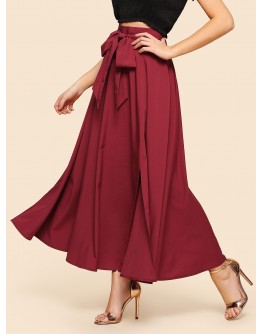 Knot Front Zip Back Flare Skirt