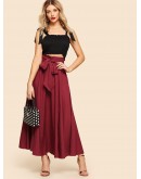 Knot Front Zip Back Flare Skirt