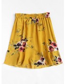 Knot Side Floral Print Ruffle Hem Skirt