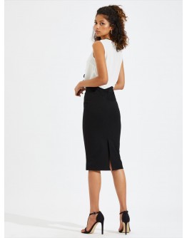 Slit Back Solid Pencil Skirt