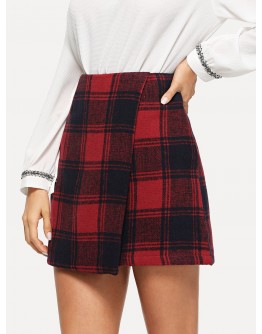 O-Ring Zip Back Plaid Wrap Skirt