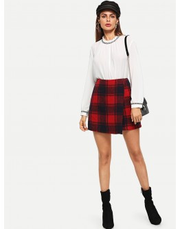 O-Ring Zip Back Plaid Wrap Skirt