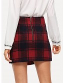 O-Ring Zip Back Plaid Wrap Skirt