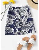 Leaves Print Button Front Skirt