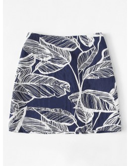 Leaves Print Button Front Skirt