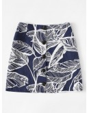 Leaves Print Button Front Skirt