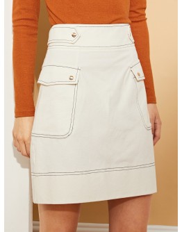 Contrast Stitch Pocket Side Skirt